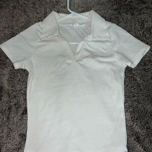 White Ribbed Polo Shirt